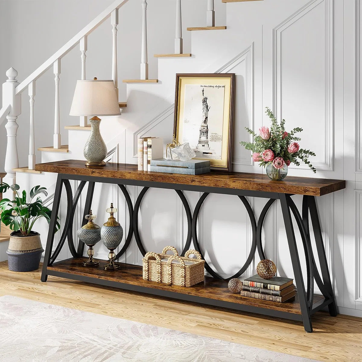 Rustic Industrial Console Table with Arched Frame OUCH CART