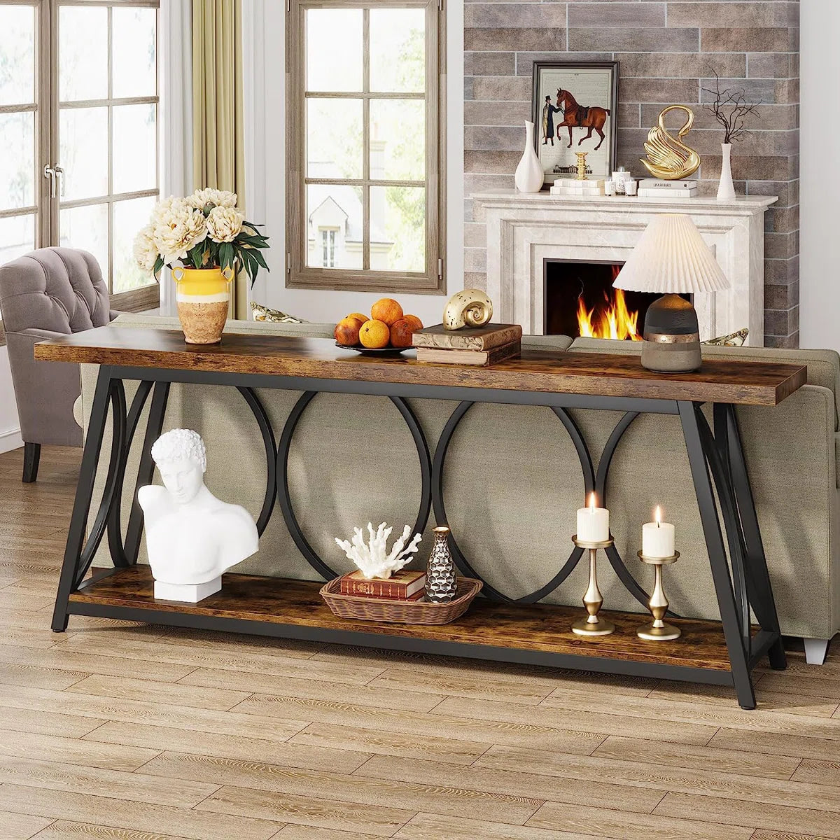 Rustic Industrial Console Table with Arched Frame OUCH CART