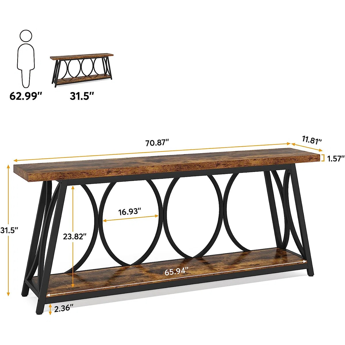 Rustic Industrial Console Table with Arched Frame OUCH CART