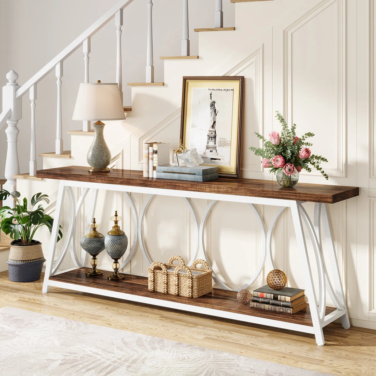 Rustic Industrial Console Table with Arched Frame OUCH CART