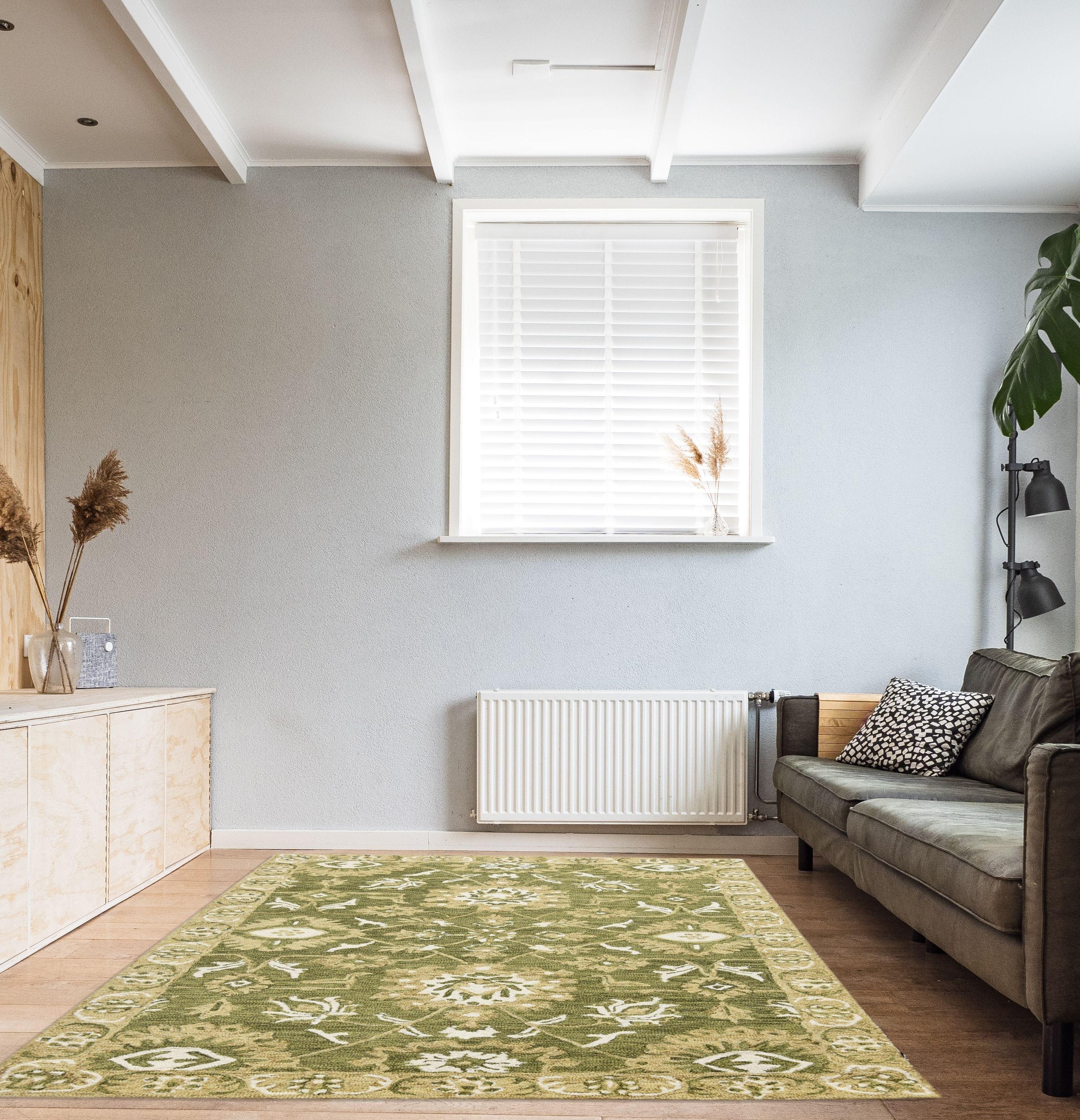 Olive Green Wool Romania 4x6 Feet Hand-Tufted Carpet - Rug - Ouch Cart