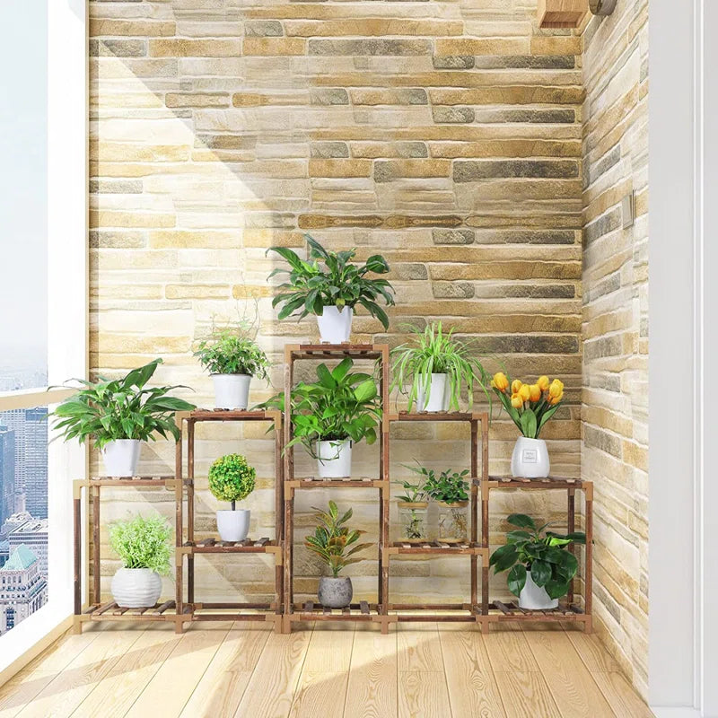 11-Shelf Eucalyptus Wood Multi-Tiered Plant Stand