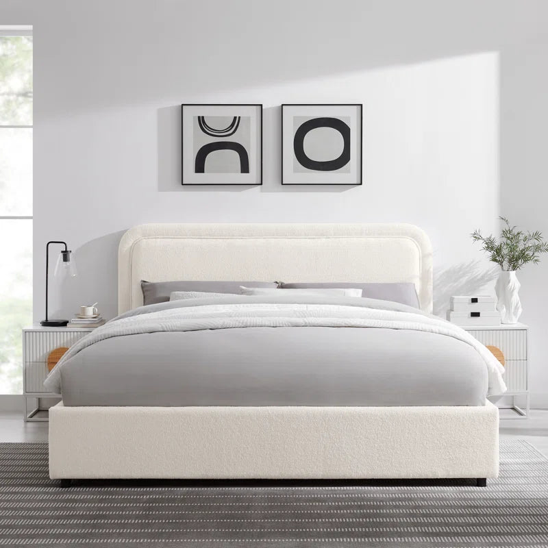 Plush Sherpa Upholstered Low-Profile Platform Bed OUCH CART