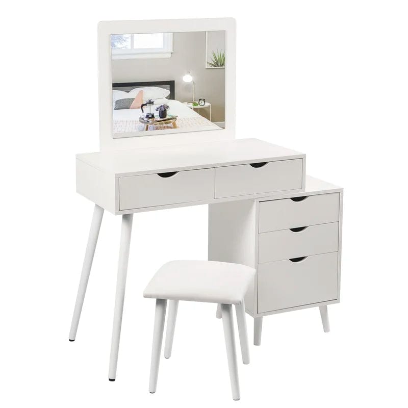 Makeup Vanity Desk with Mirror and, Dimmable Vanity Table for Girls Bedroom, Modern Makeup Vanity with 5 Drawers, White Vanity with Large Storage