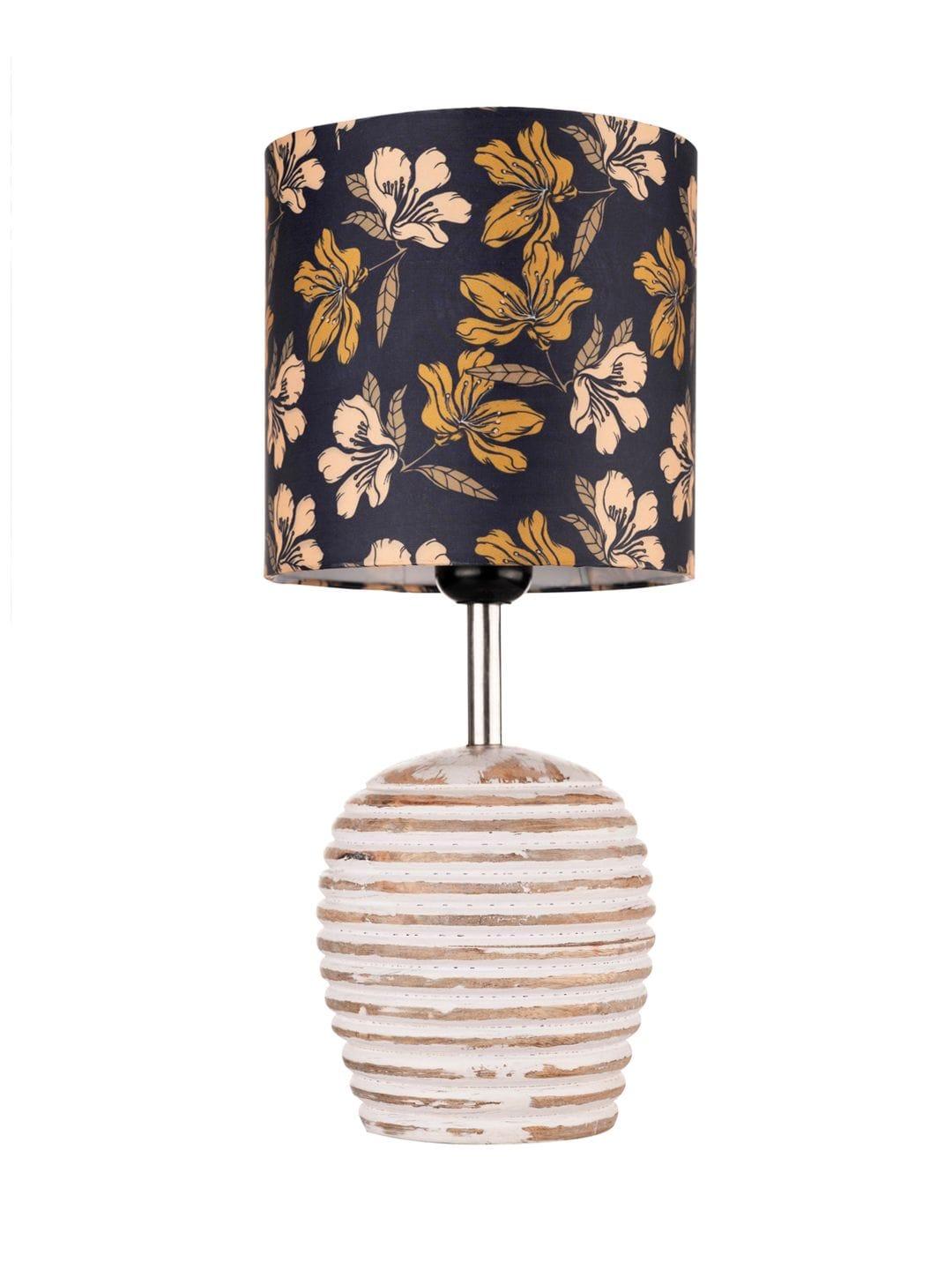 Stripped Distress White Lamp with Black Floral multicolor shade - Ouch Cart
