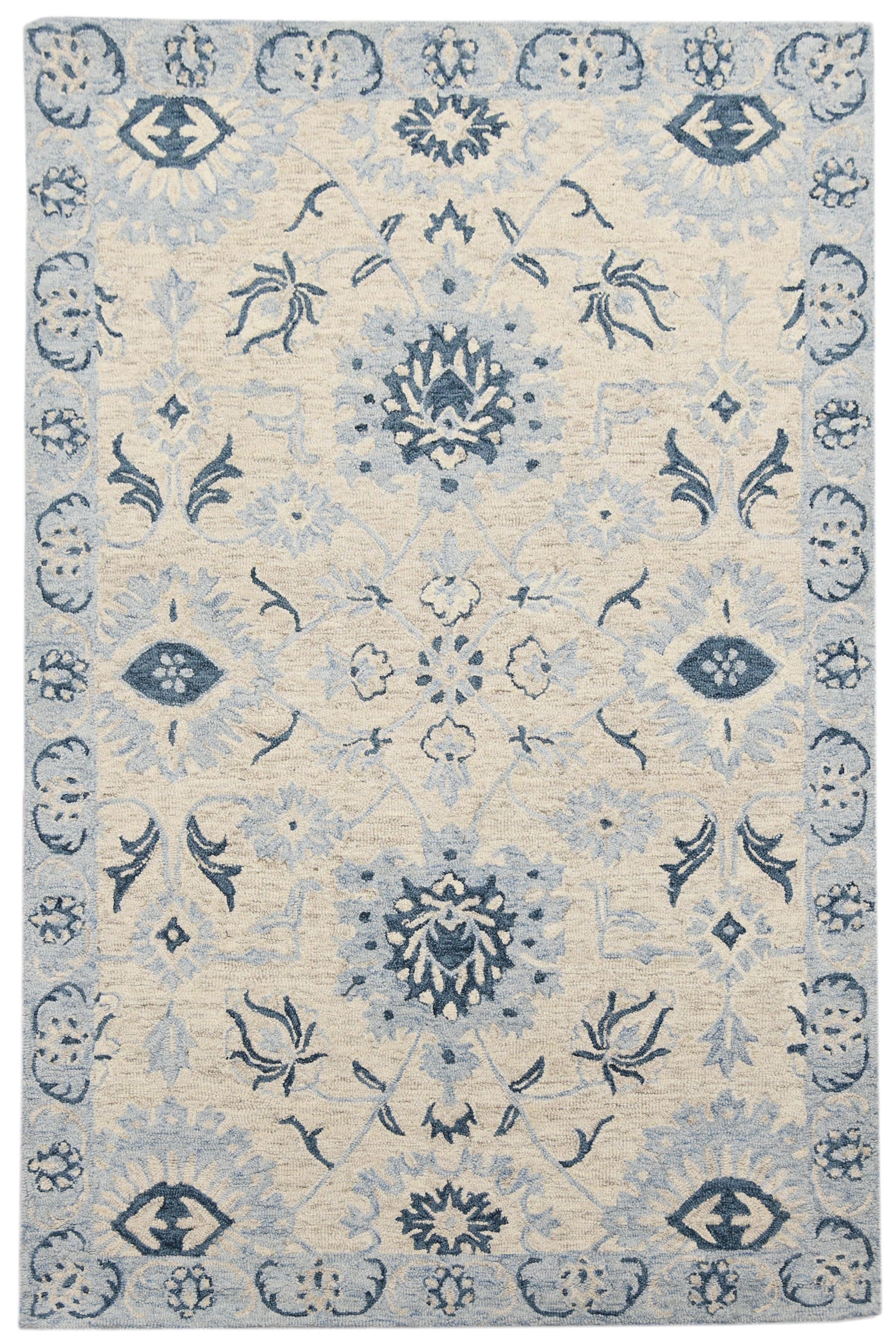 Light Blue Wool Romania 4x6 Feet Hand-Tufted Carpet - Rug - Ouch Cart