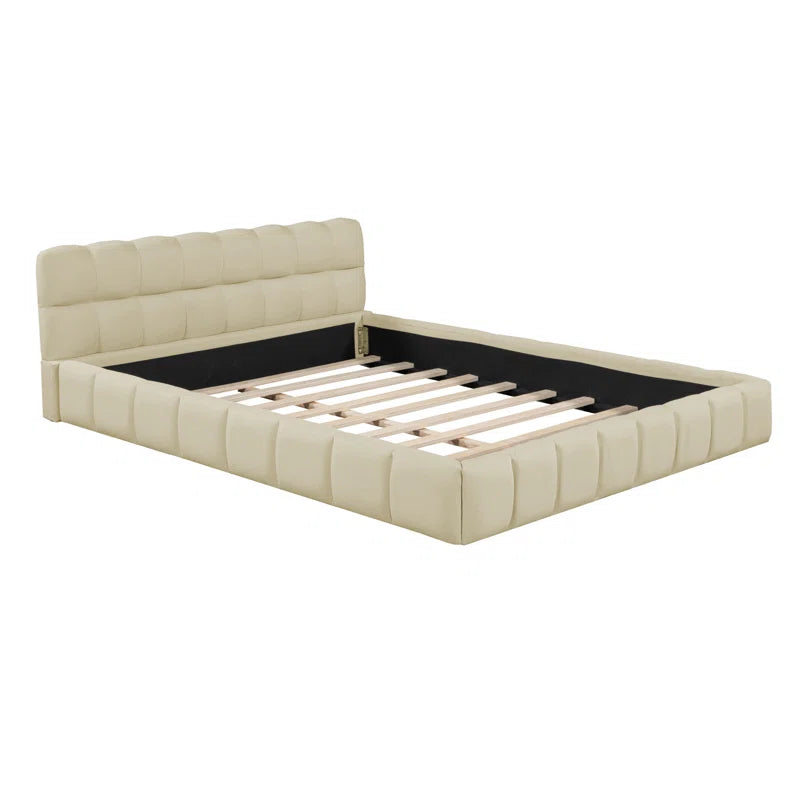 Queen Size Upholstered Platform Bed With Thick Fabric, Grounded Bed With Solid Frame