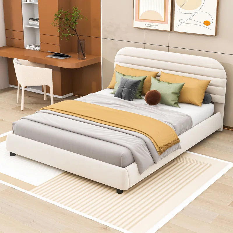 Queen Velvet Upholstered Platform Bed Frame OUCH CART