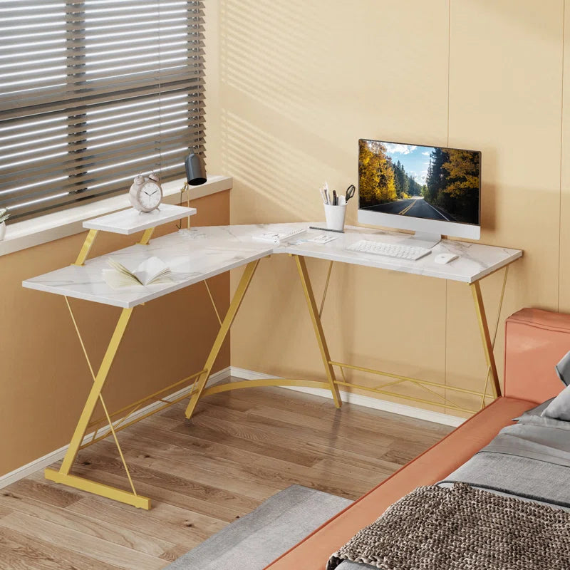 L-Shaped Metal Base Computer Desk Ouch Cart