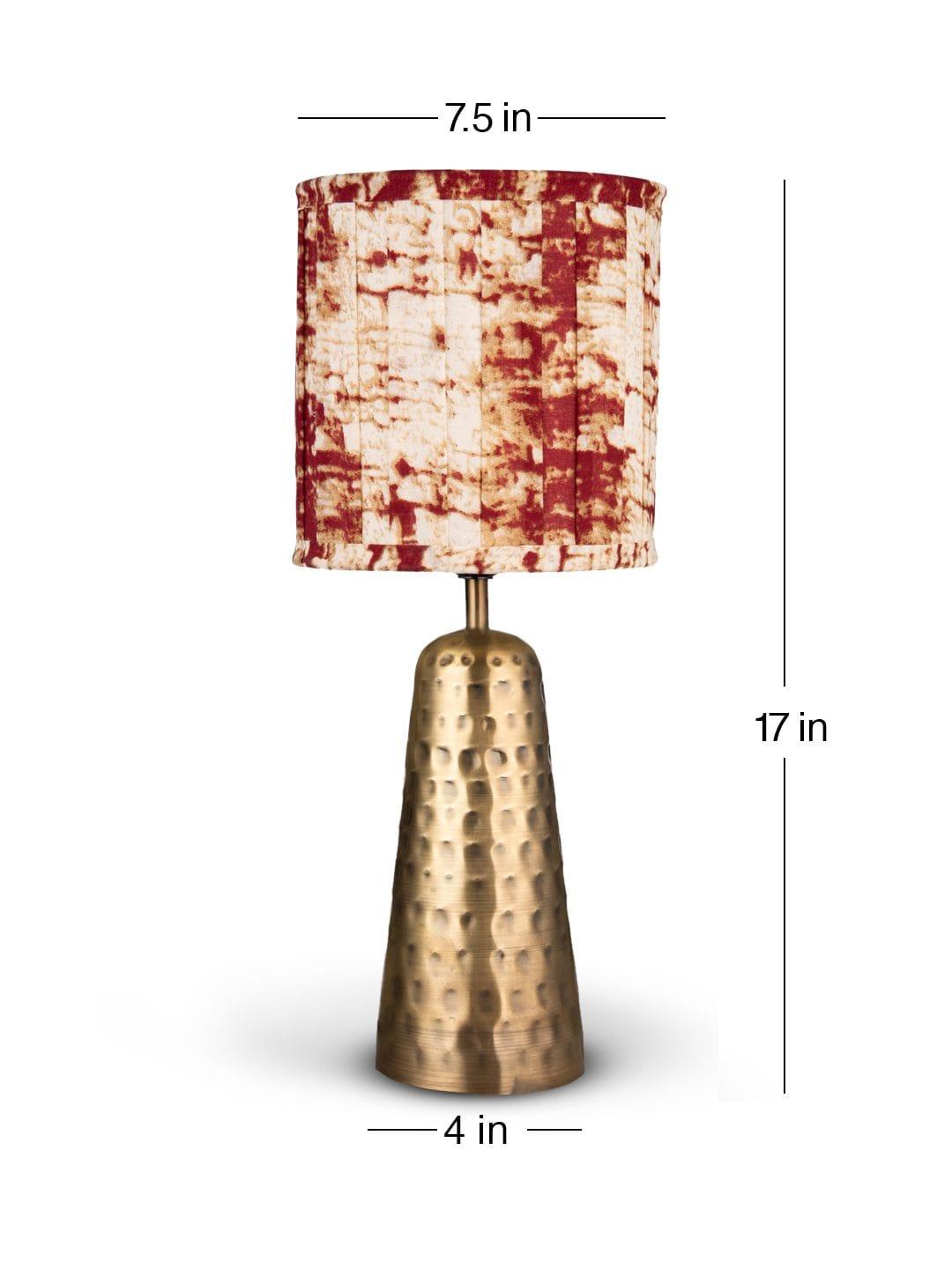 Golden Hammered V-Shaped Lamp with Pleeted Muticolor Maroon Shade - Ouch Cart
