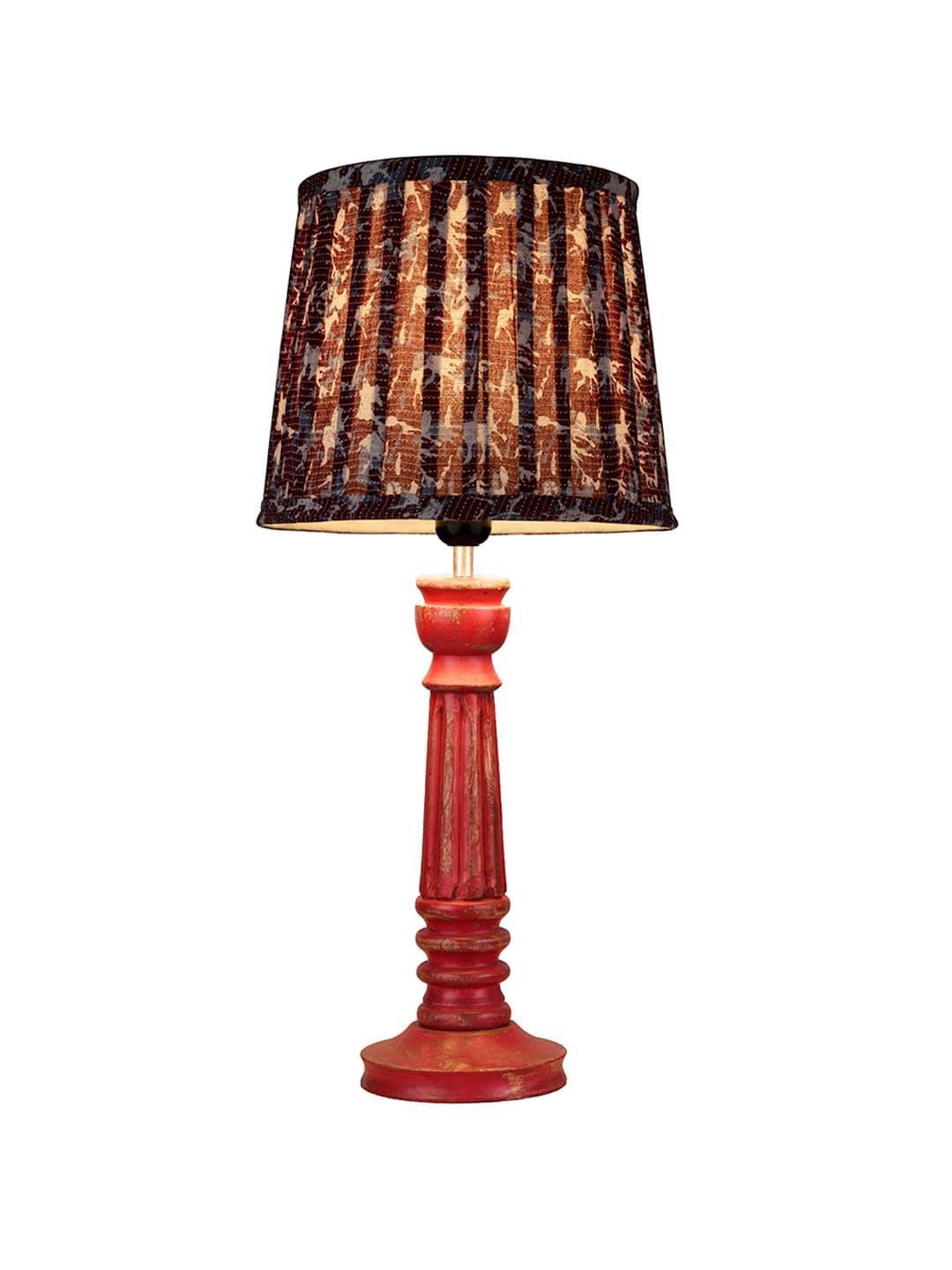 Wooden Pillar Pink lamp with pleeted Colorful Soft Shade - Ouch Cart