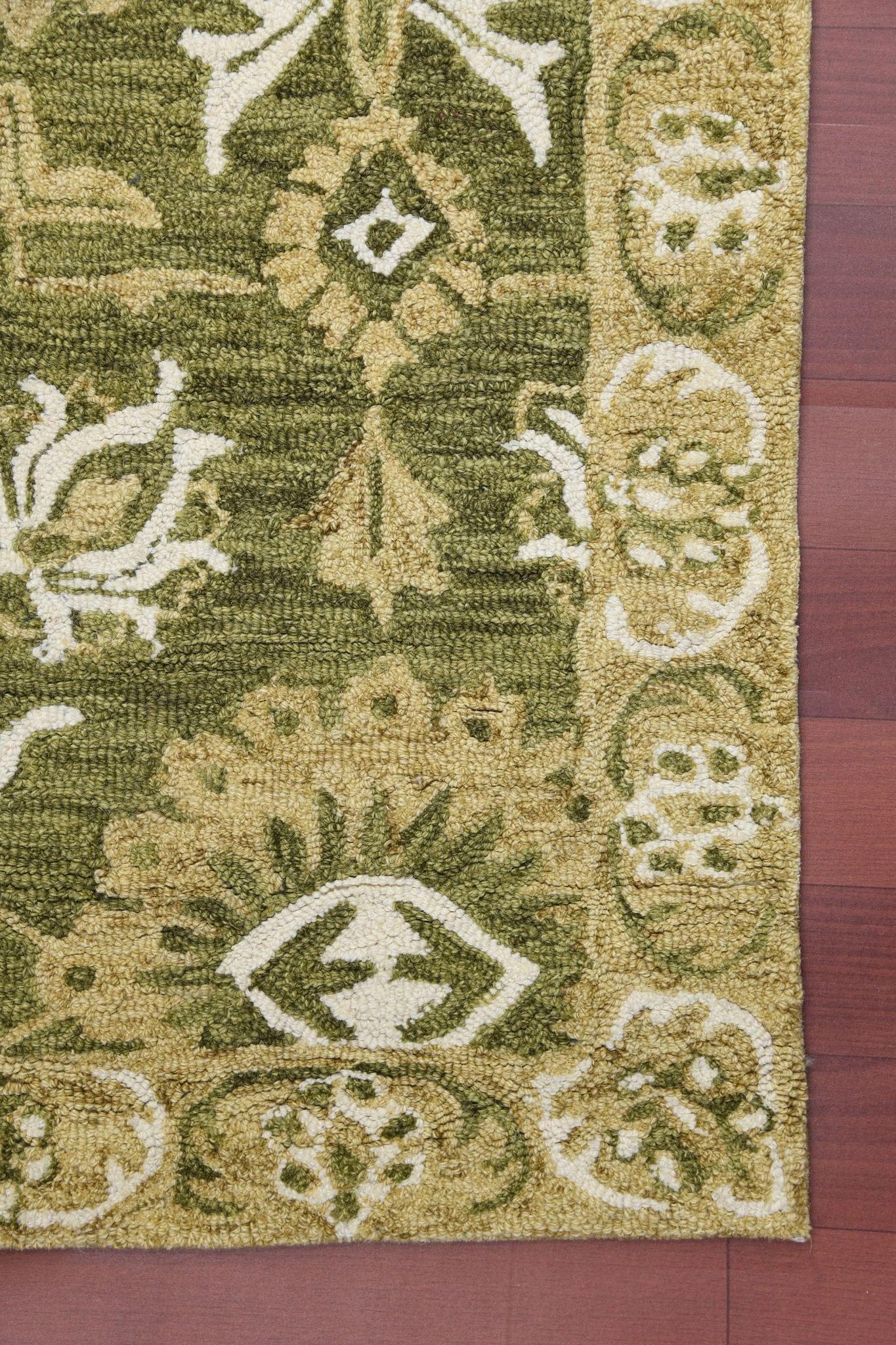 Olive Green Wool Romania 4x6 Feet Hand-Tufted Carpet - Rug - Ouch Cart