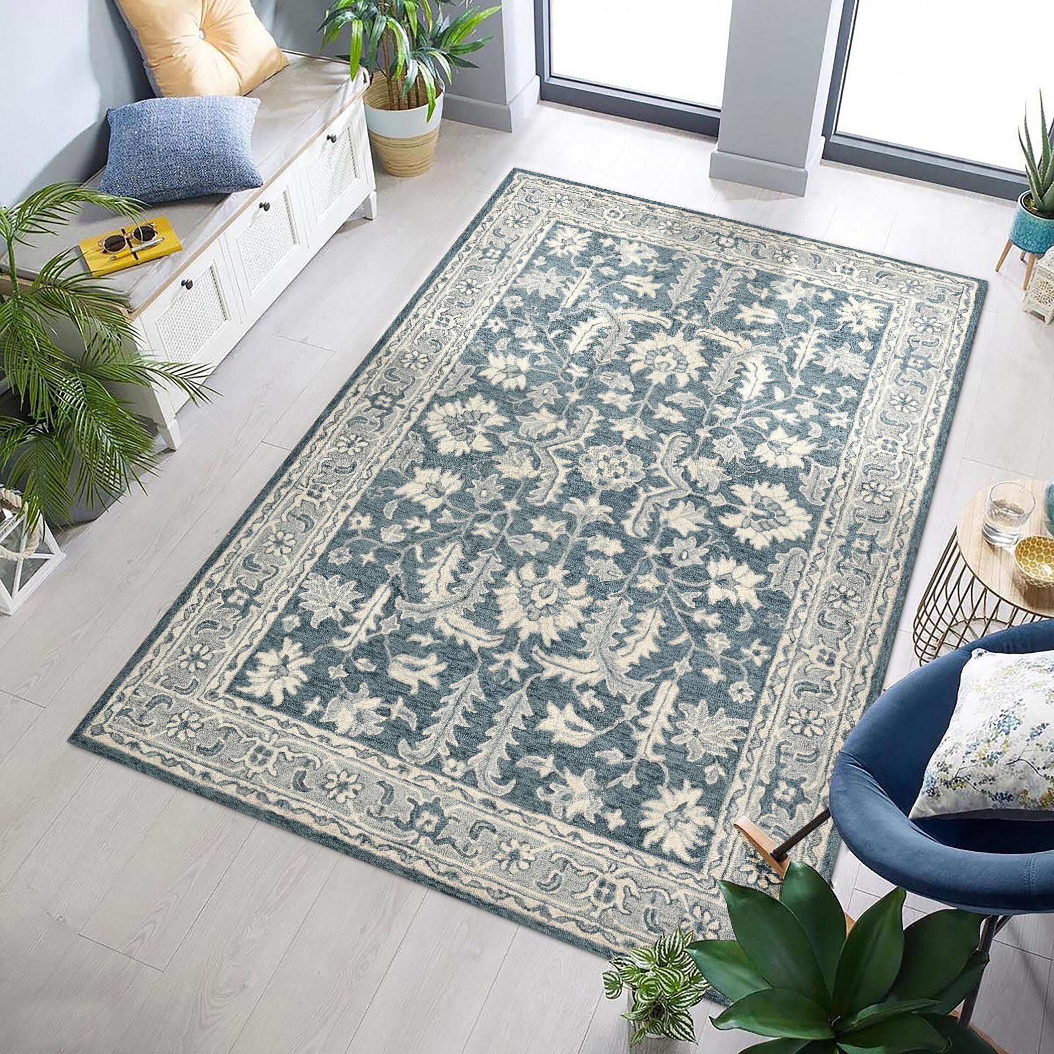 Saraswati Global Rug , Handmade Area Rug, 4x6 Feet, Wool & Viscose Rug, Luxurious Anti-Skid & Anti Slip Backing Carpet , Ideal for Bedroom, Living Room, and Dining Room, Kids Room, Office Rug.