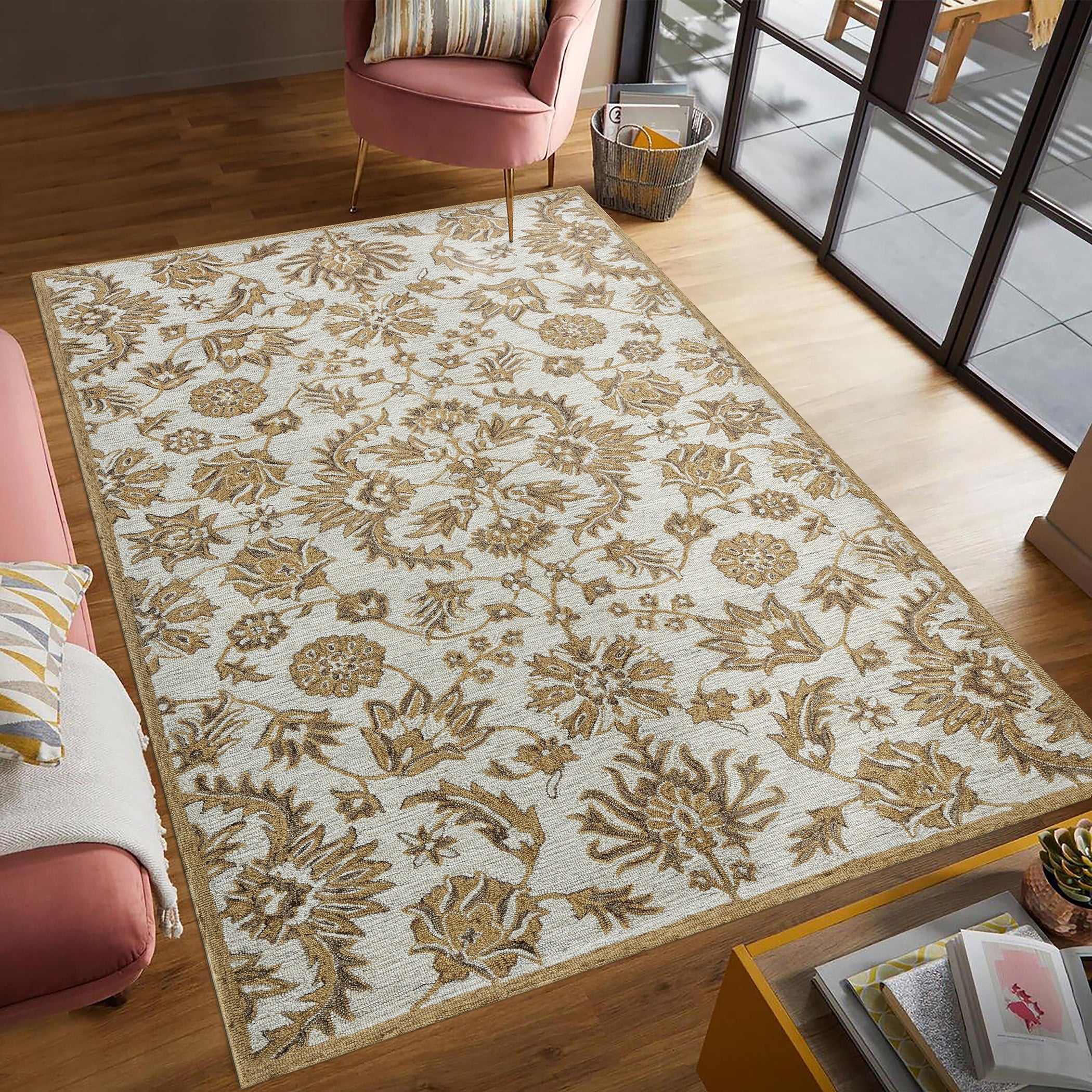 Handmade Indian Premium Wool Rug, comfortable and stylish Rug,8x10 Feet, Anti-Skid & Anti Slip Backing Carpet , Ideal for Bedroom, Living Room, Dining Room, Kids Room, Office, Saraswati Global Rug. Saraswati Global