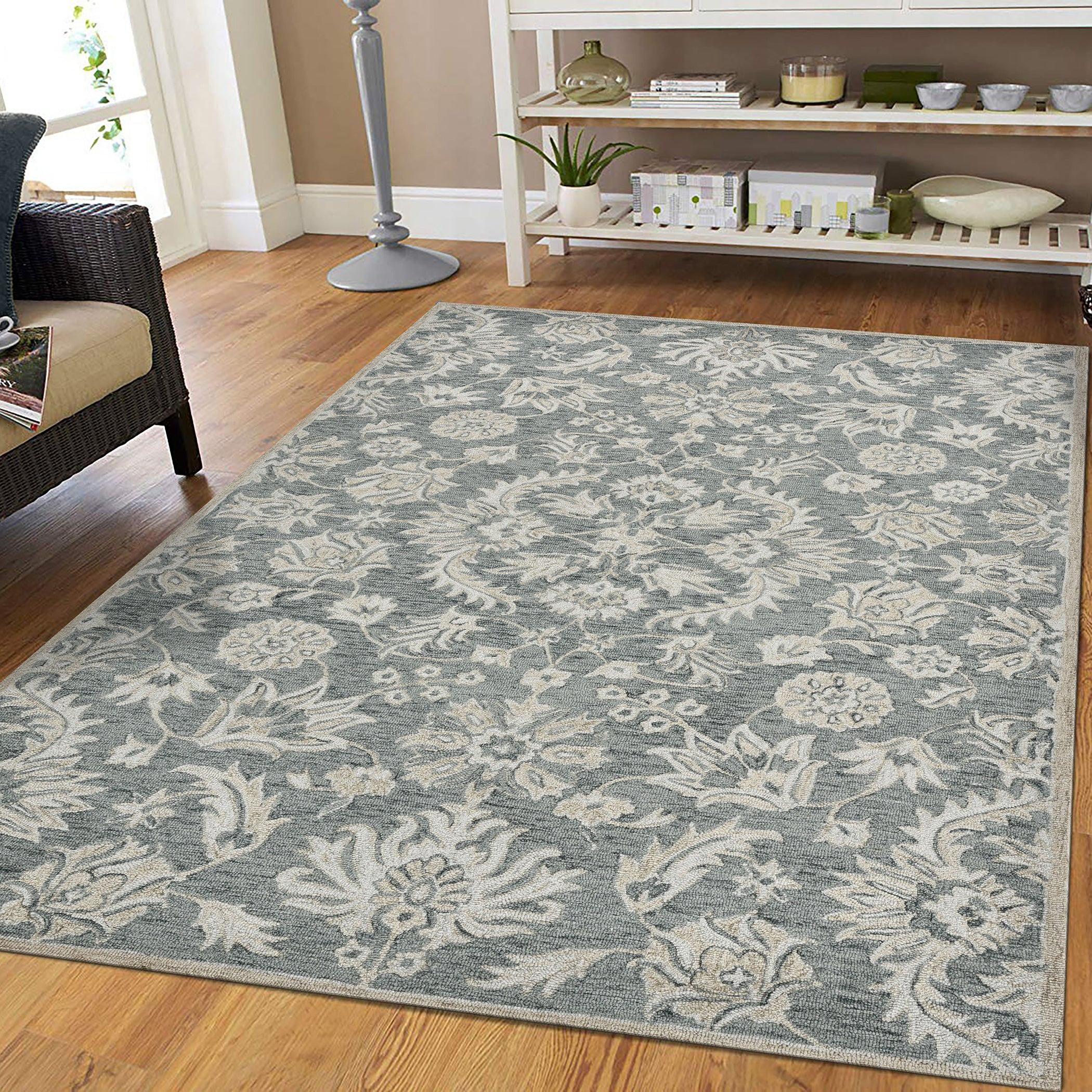 Saraswati Global Rug Luxury Handcrafted Floral Area Rug, 8x10, Premium Wool, Anti-Skid & Anti Slip Cotton Backing Carpet , Ideal for Bedroom, Living Room, and Dining Room, Kids Room, Office.