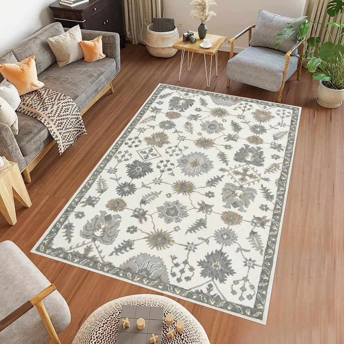 Saraswati Global Rug Handmade Area Rug 4x6 Feet, Premium Wool, Anti-Skid & Anti Slip Backing Carpet , Ideal for Bedroom, Living Room, and Dining Room, Kids Room, Office. Saraswati Global