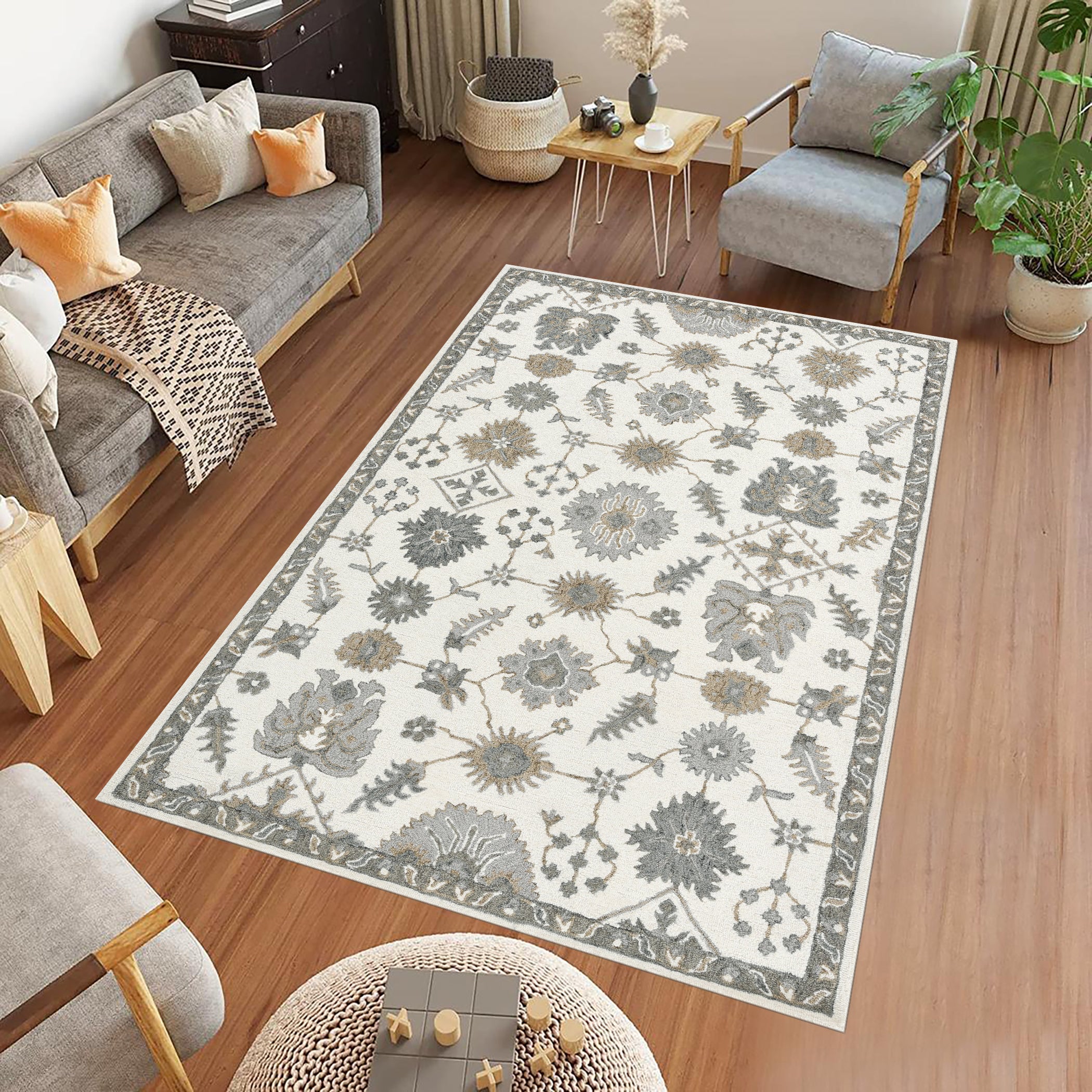 Saraswati Global Rug Handmade Area Rug 5x8 Feet, Premium Wool, Anti-Skid & Anti Slip Backing Carpet , Ideal for Bedroom, Living Room, and Dining Room, Kids Room, Office.