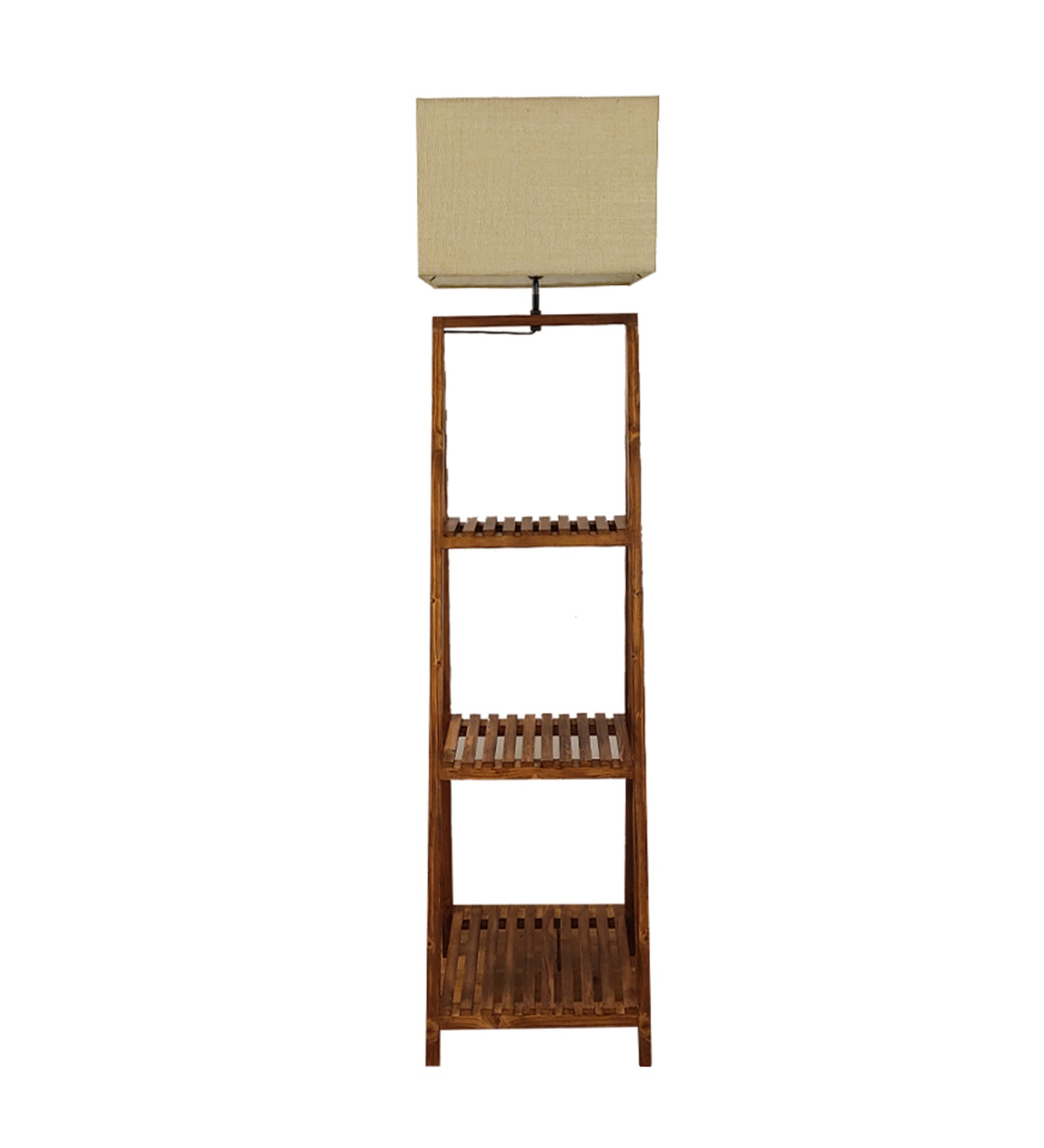 Raphael Wooden Floor Lamp with Brown Base and Jute Fabric Lampshade (BULB NOT INCLUDED)