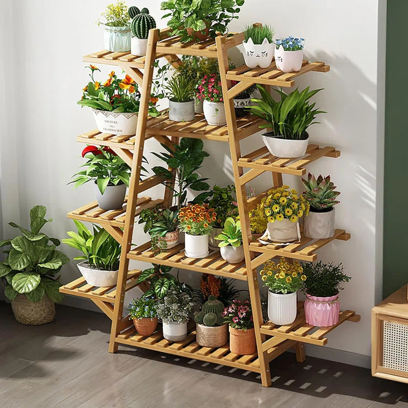 Multi-Tier Bamboo Plant Shelf Stand | 12 Tiers for Indoor & Outdoor Display OUCH CART
