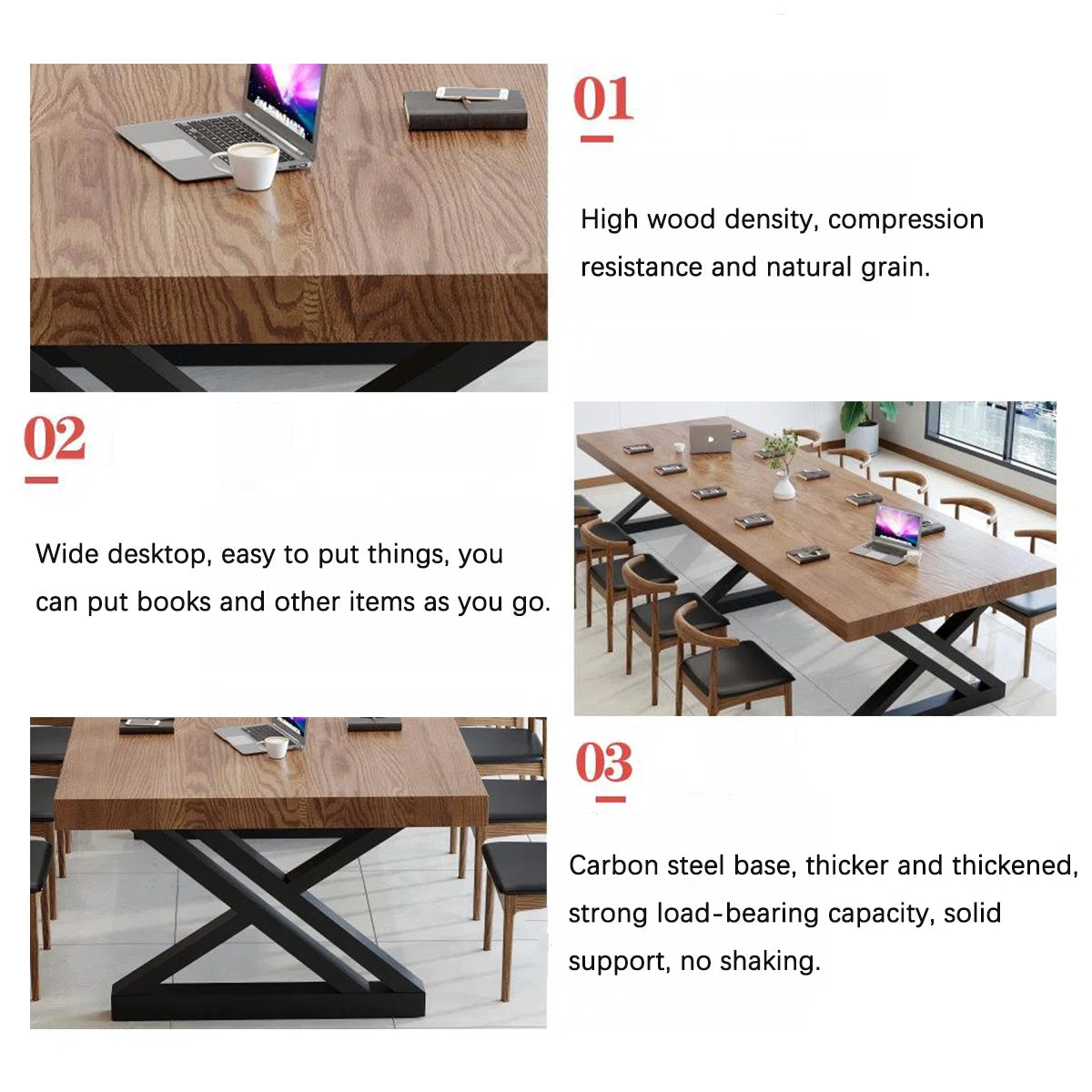 Rectangular solid wood conference table, administrative discussion table