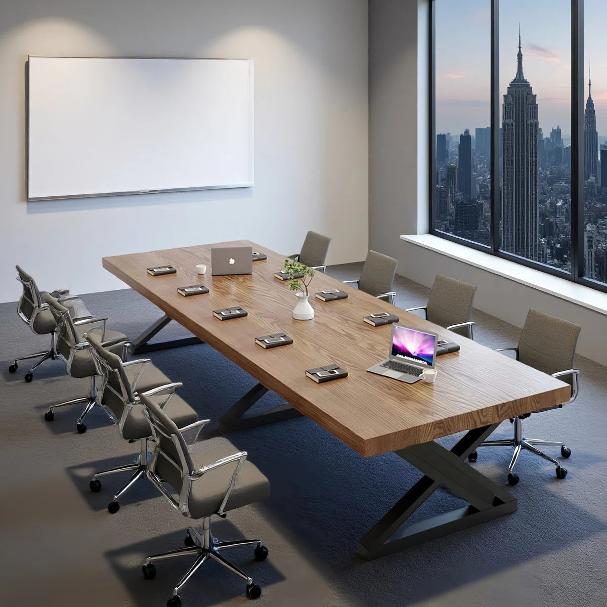 Rectangular solid wood conference table, administrative discussion table