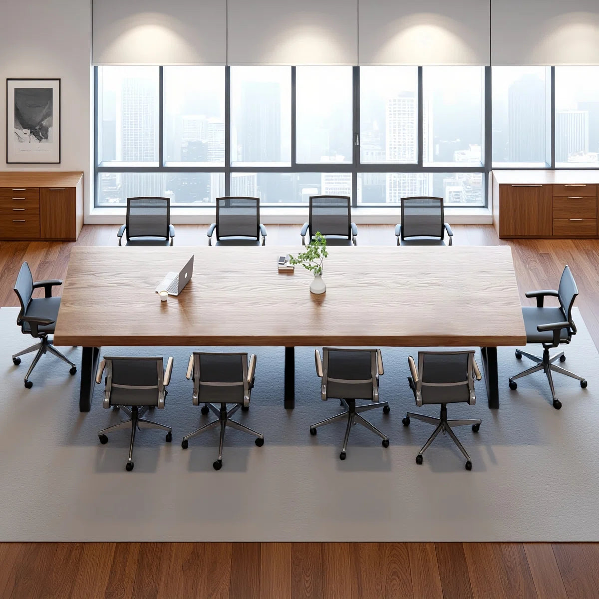 Rectangular solid wood conference table, administrative discussion table