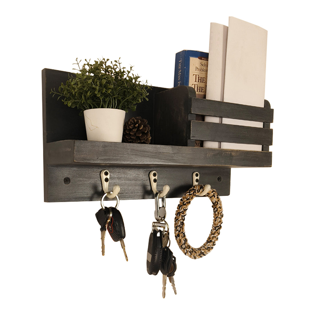 Richmond Wooden Wall Shelf Organiser with Key Holders