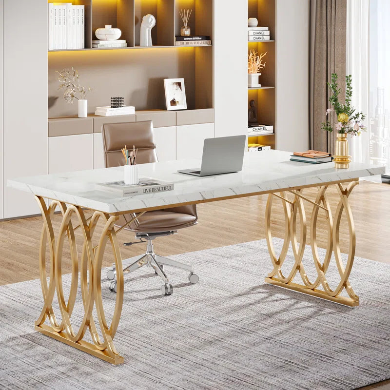 Marble Look Top Metal Base Executive Desk Ouch Cart