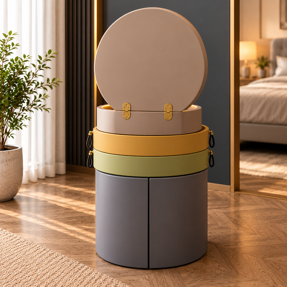 Rotating Makeup Organizer with LED Mirror Multi-Tier Vanity Storage Cabinet for Makeup, Jewelry & Accessories