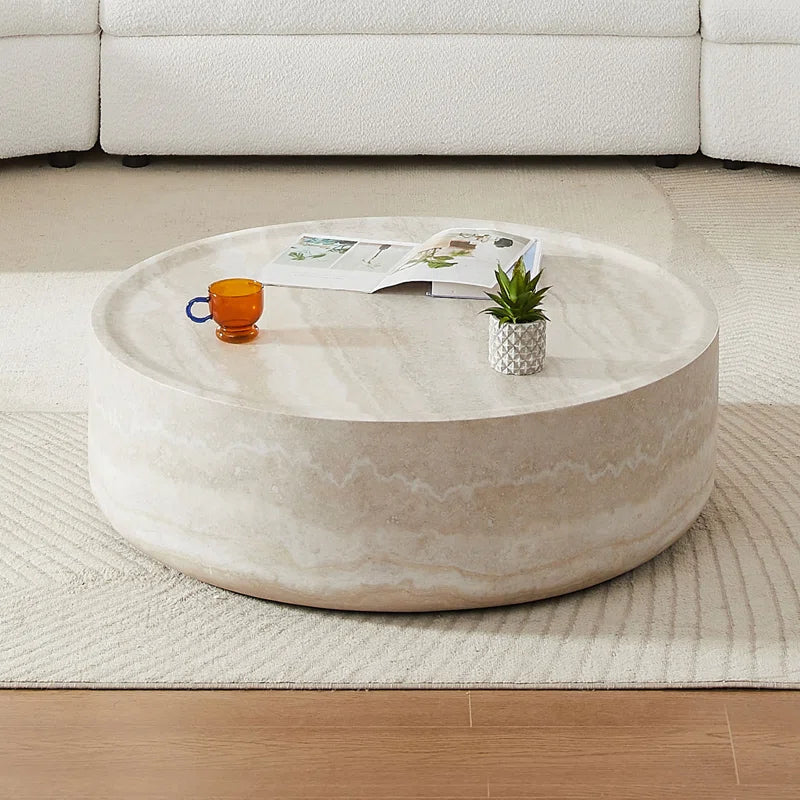 Round Coffee Table for Living Room – Drum Center Table with Laminate sheet Surface, Modern Minimalist Design OUCH CART