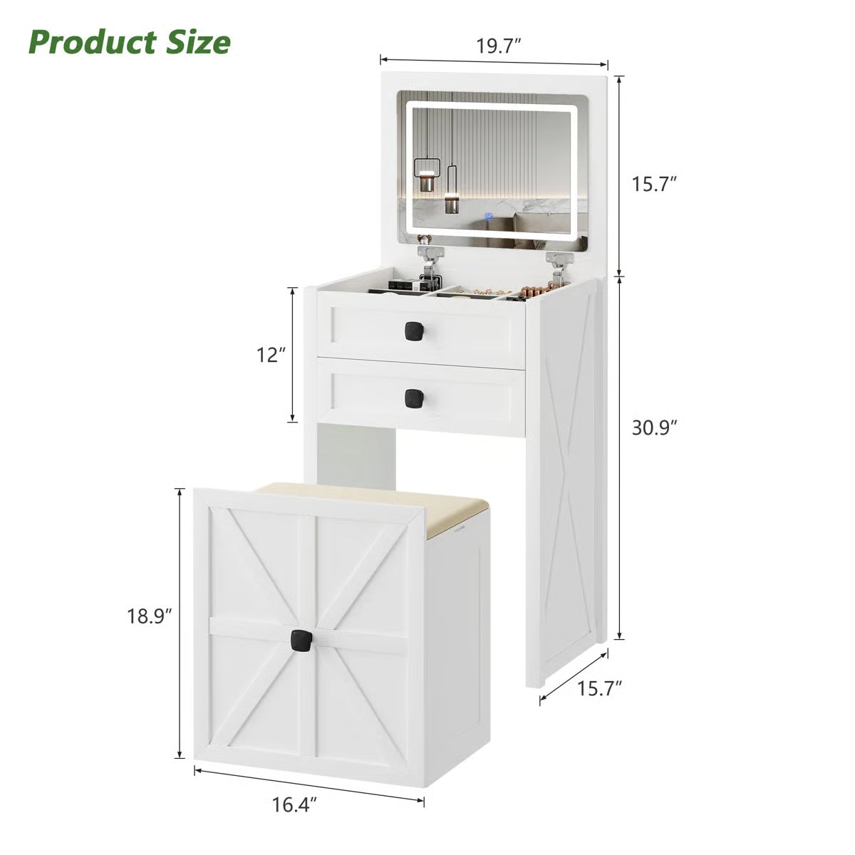Rozelle Modern Vanity Table for Bedroom with Storage and Mirror