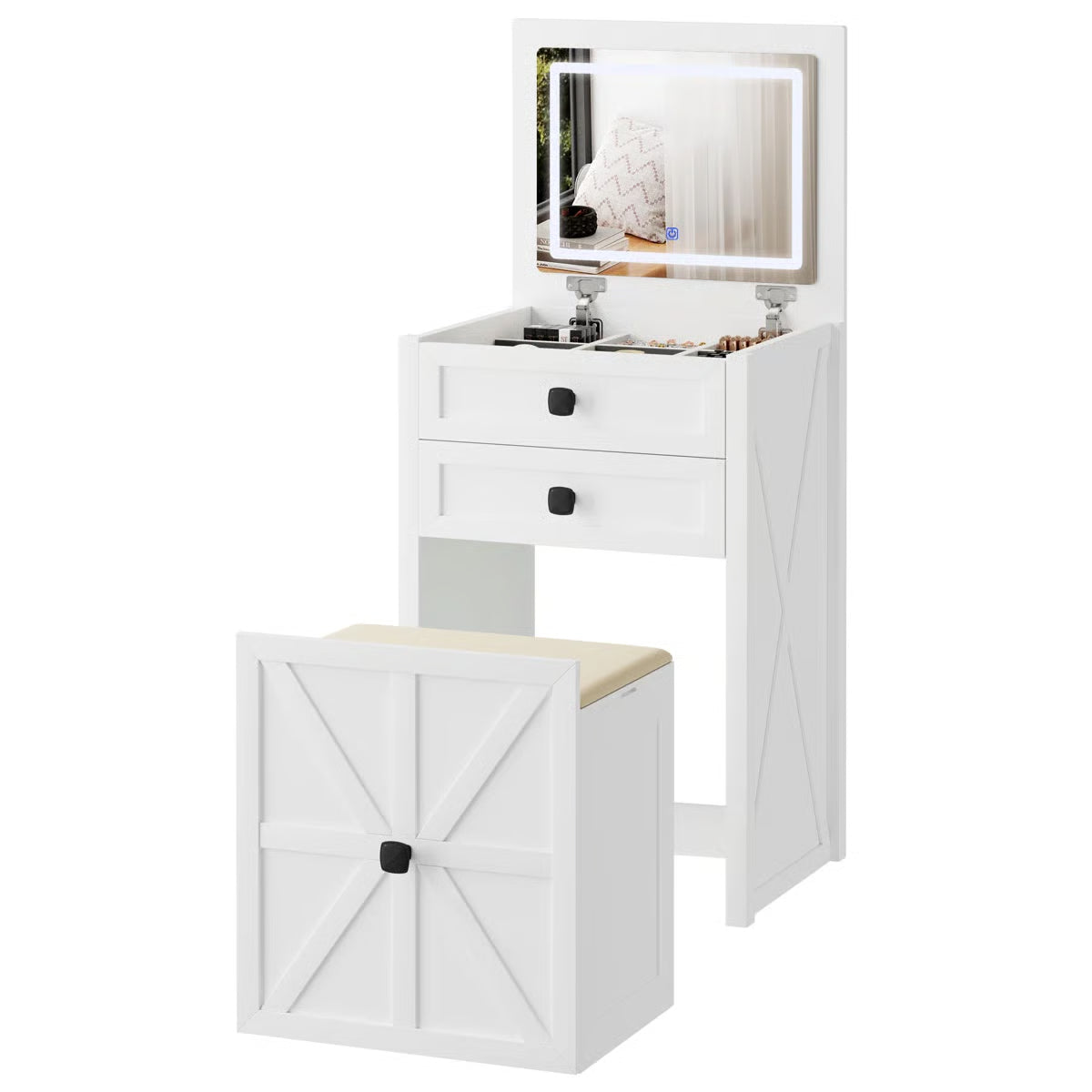 Rozelle Modern Vanity Table for Bedroom with Storage and Mirror