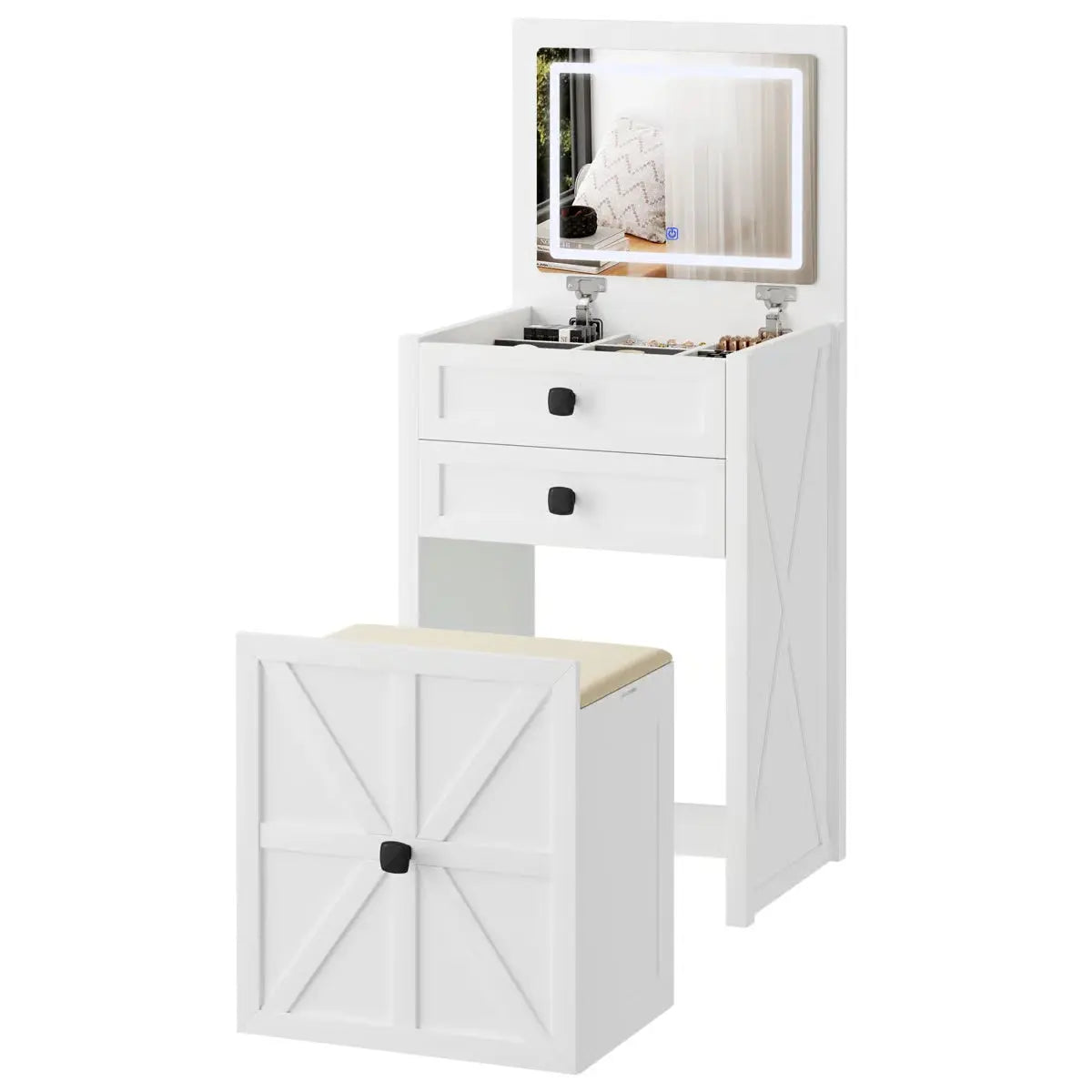 Rozelle Modern Vanity Table for Bedroom with Storage and Mirror