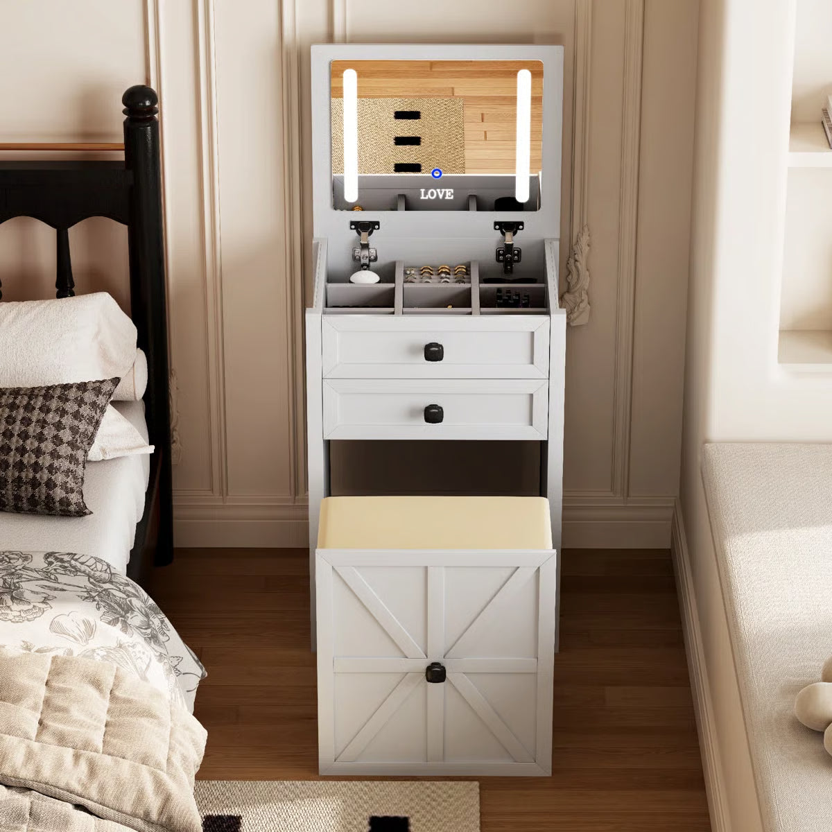 Rozelle Modern Vanity Table for Bedroom with Storage and Mirror