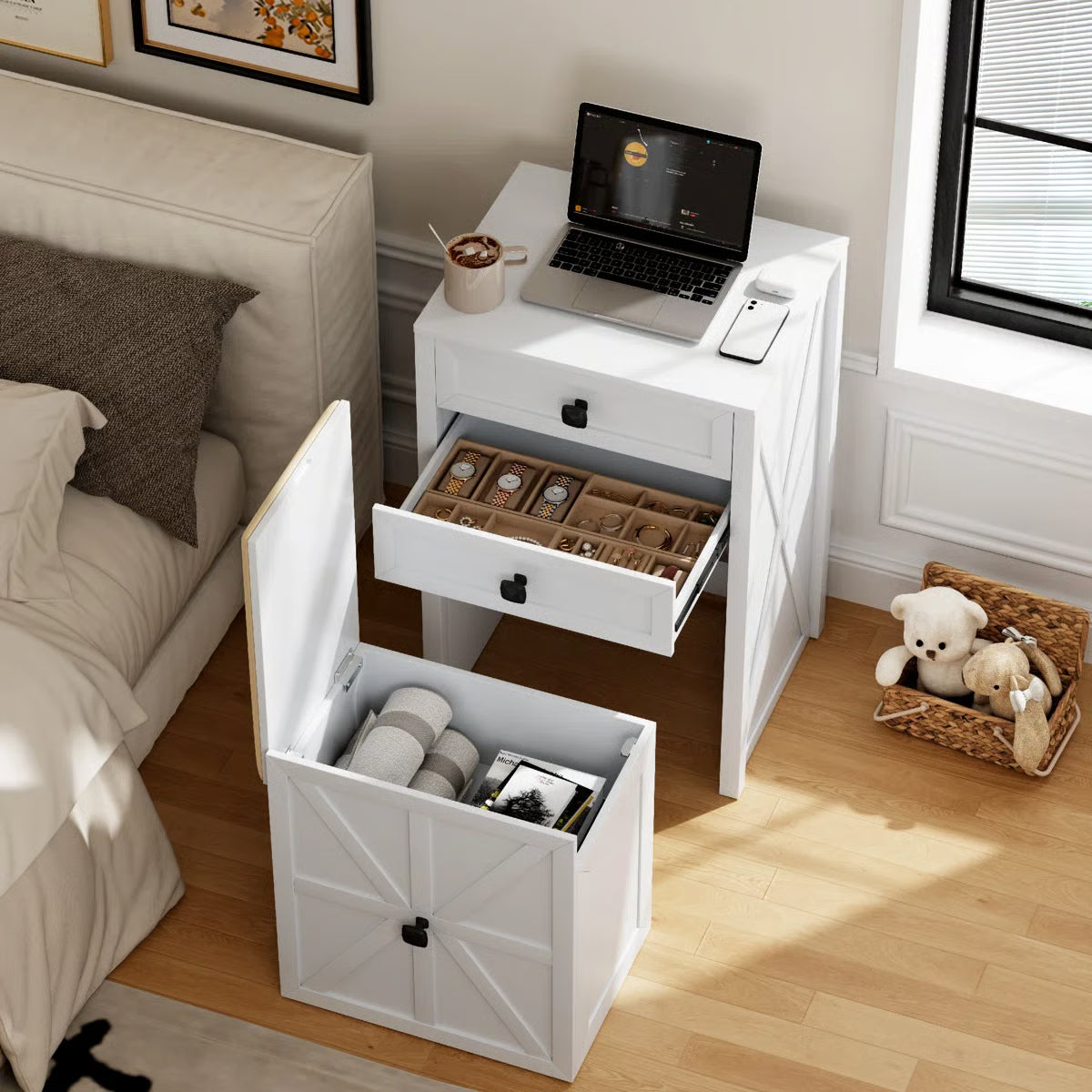 Rozelle Modern Vanity Table for Bedroom with Storage and Mirror