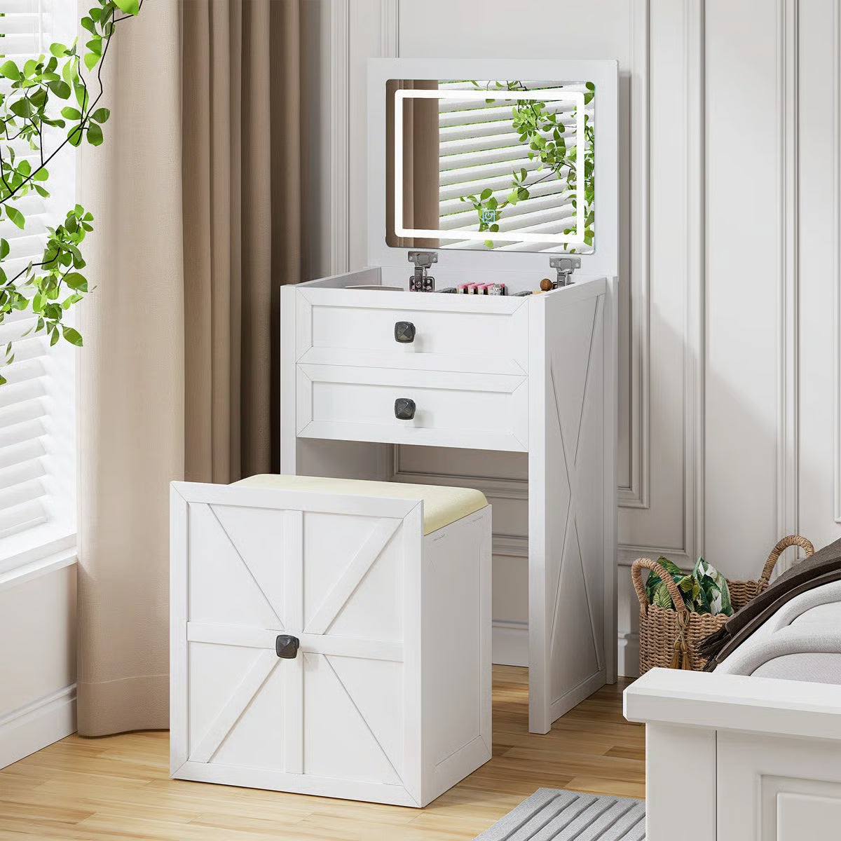 Rozelle Modern Vanity Table for Bedroom with Storage and Mirror