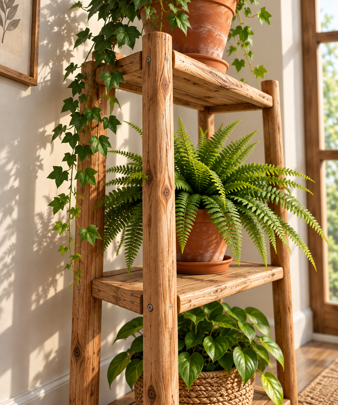 Rustic Wooden Plant Stand for Indoor Plants | 3-Tier Multi-Level Plant Shelf for Living Room, Balcony & Small Spaces