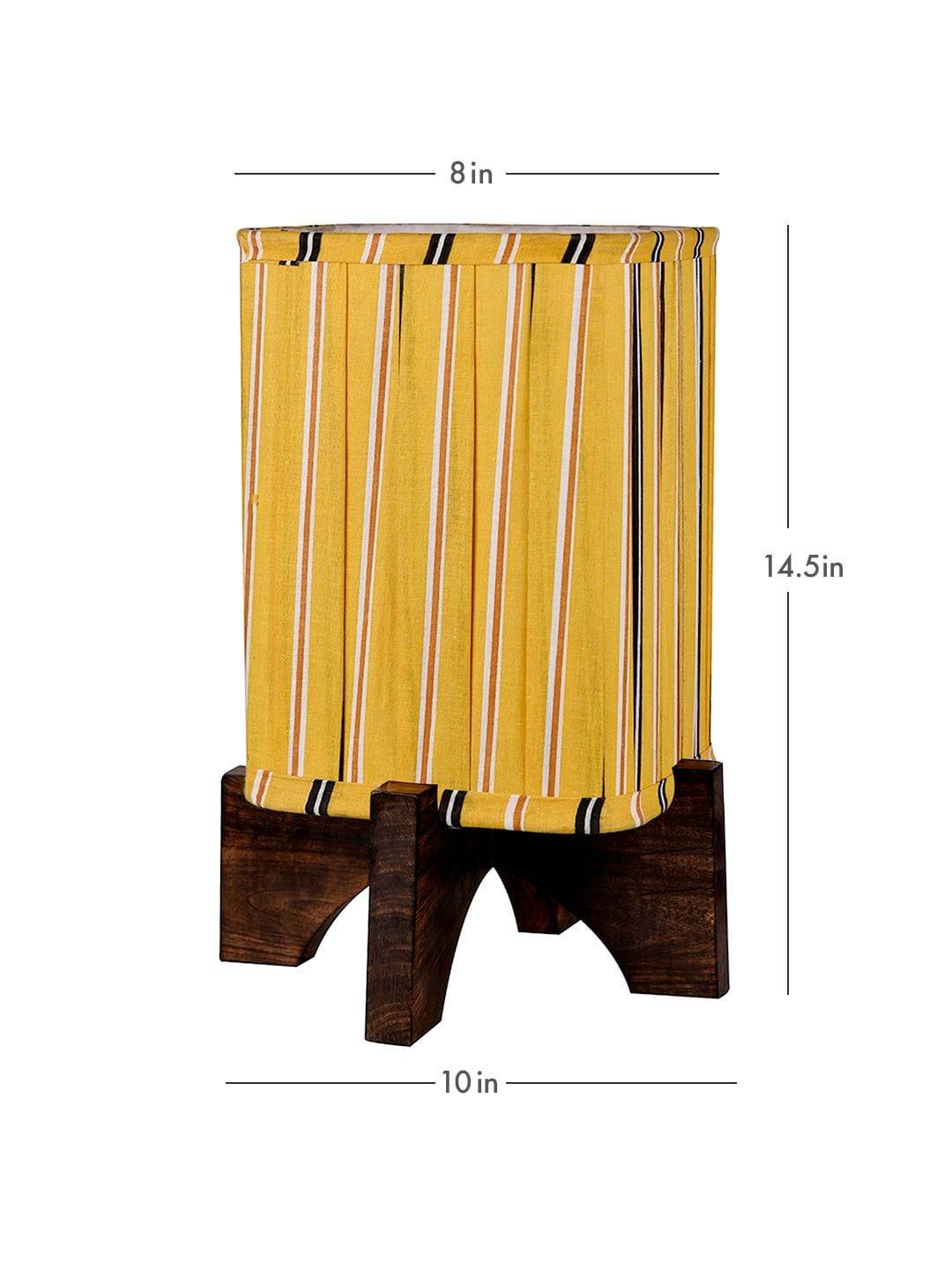 Wooden Brown Base Lamp with pleeted Yellow Candyprint Soft Shade - Ouch Cart