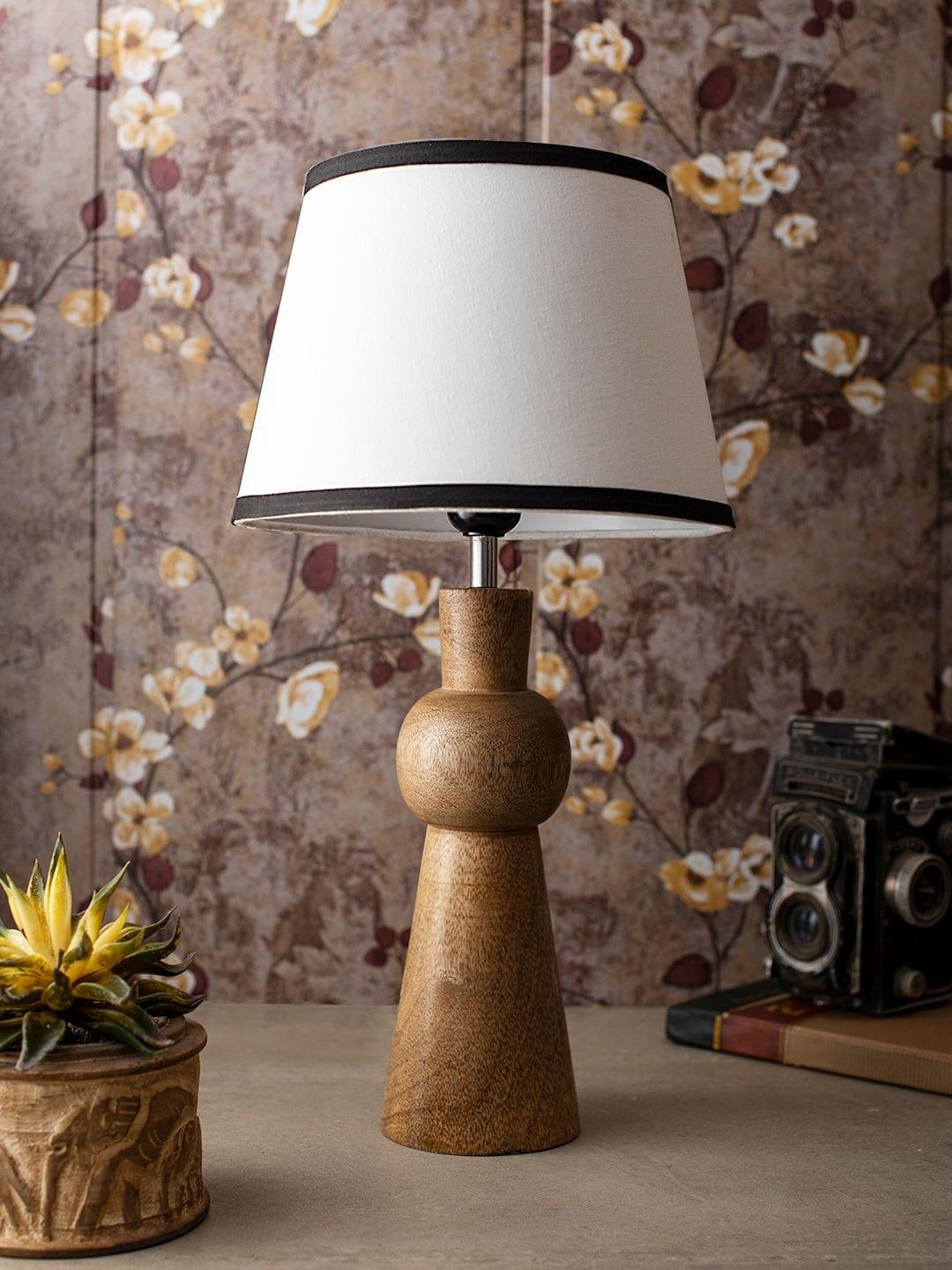Wooden Skirt Lamp with White Cotton Shade - Ouch Cart