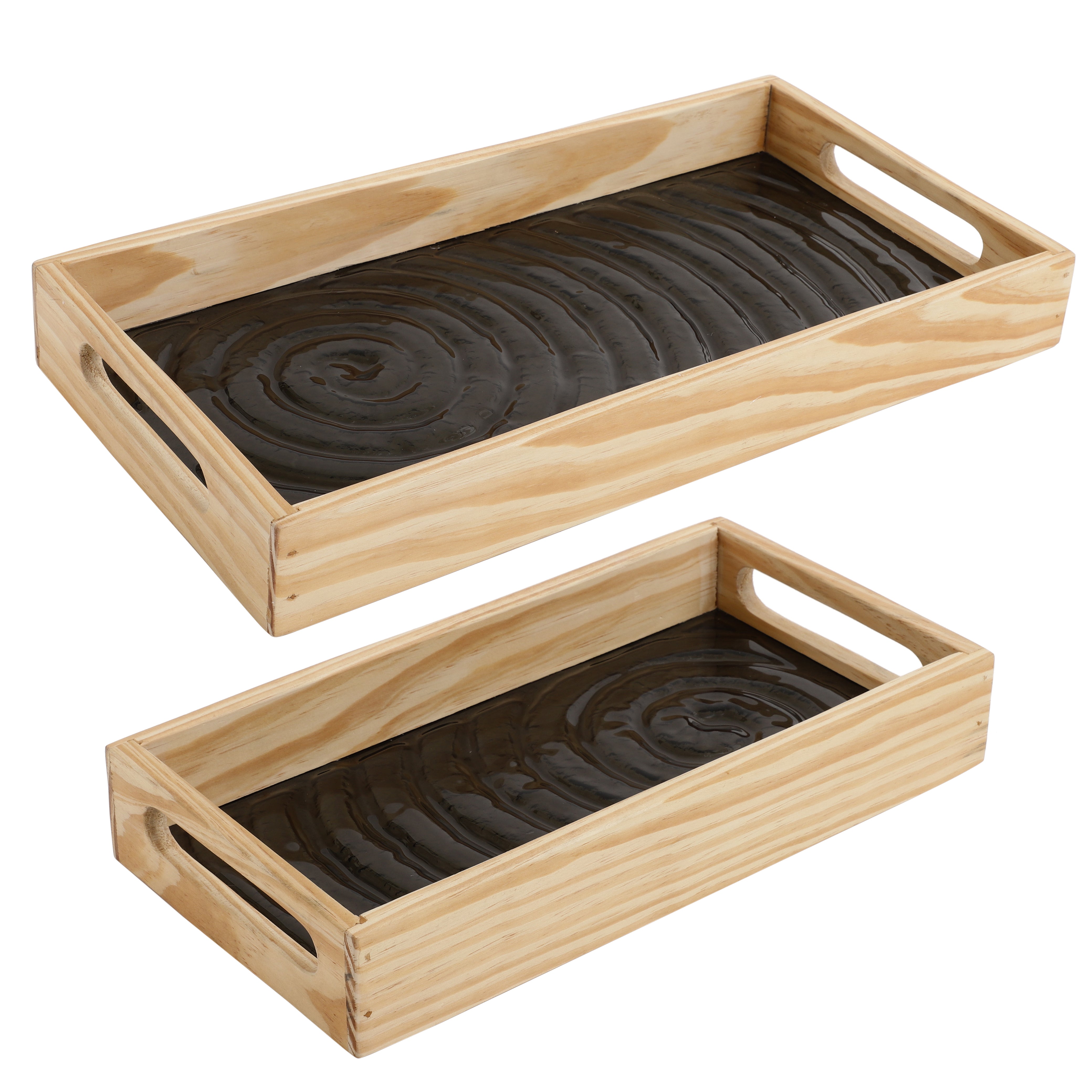 Duran Black Spiral Glass Tray Set M.M.I. OVERSEAS