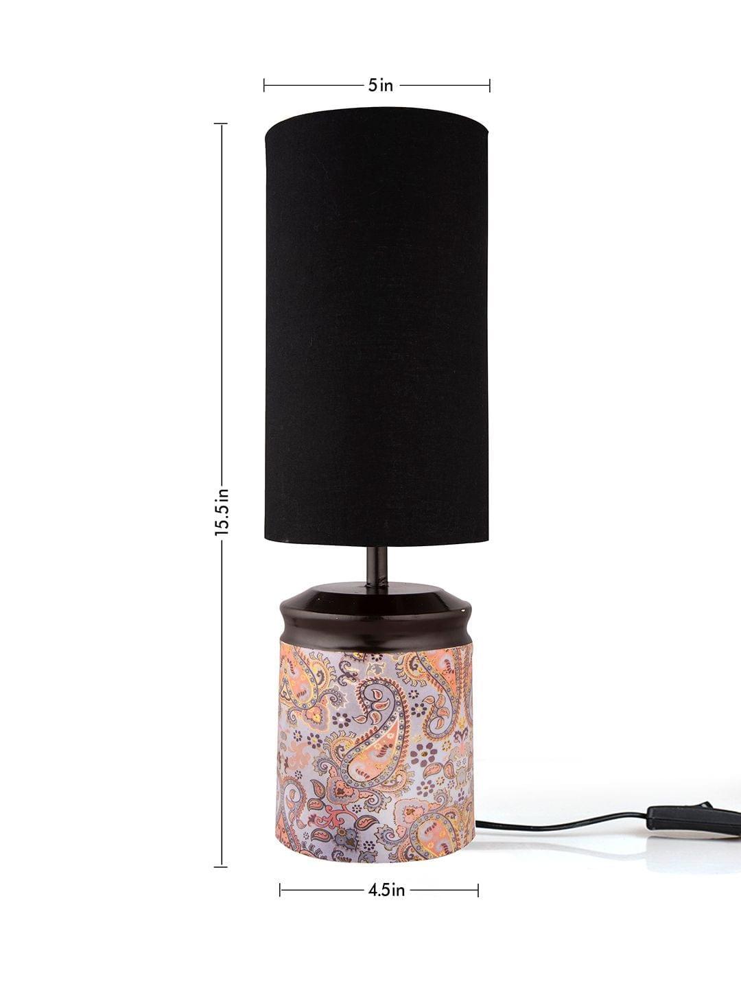 Metal Ambee printed Lamp with Solid Black Shade - Ouch Cart