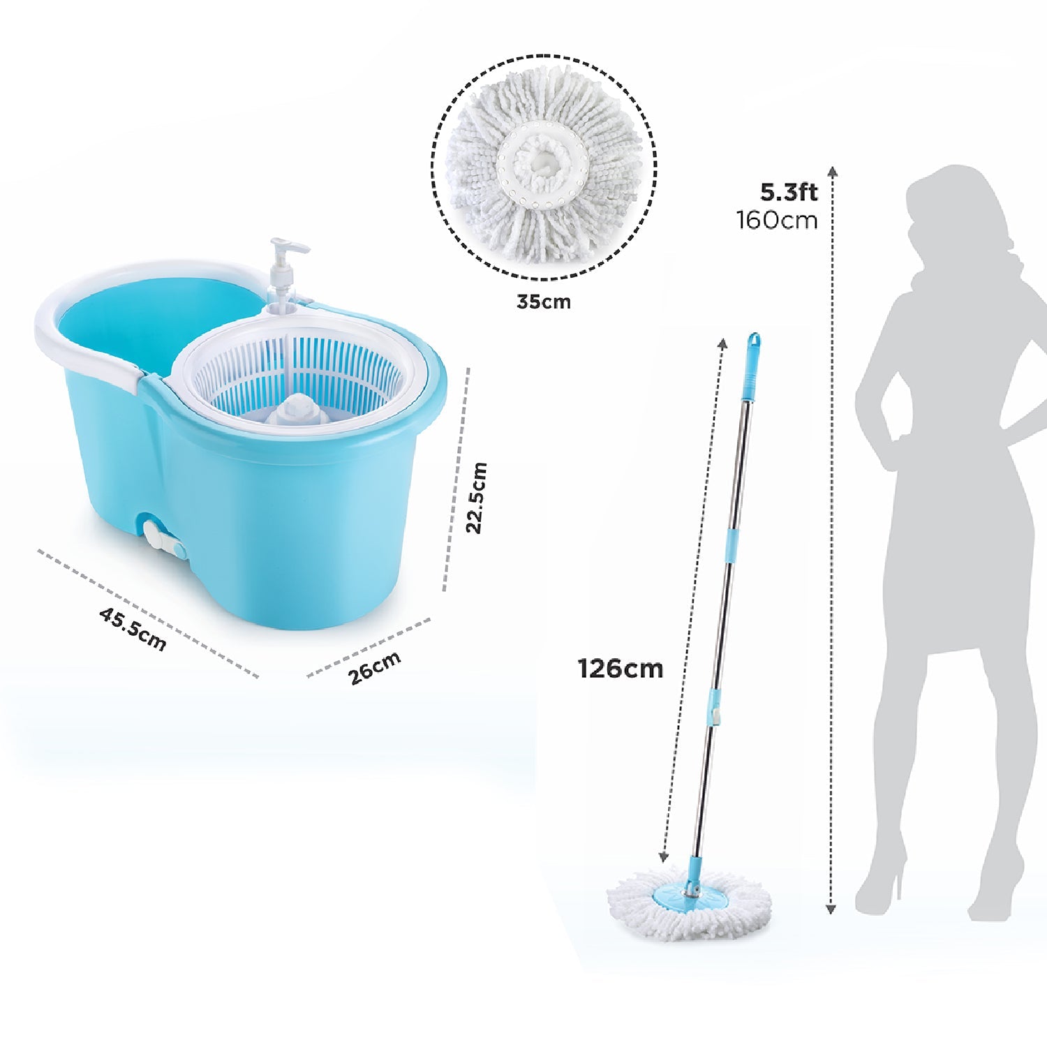 8702 Plastic Spinner Bucket Mop 360 Degree Self Spin Wringing With 2 Absorbers For Home And Office Floor Cleaning Mops Set Wukusy