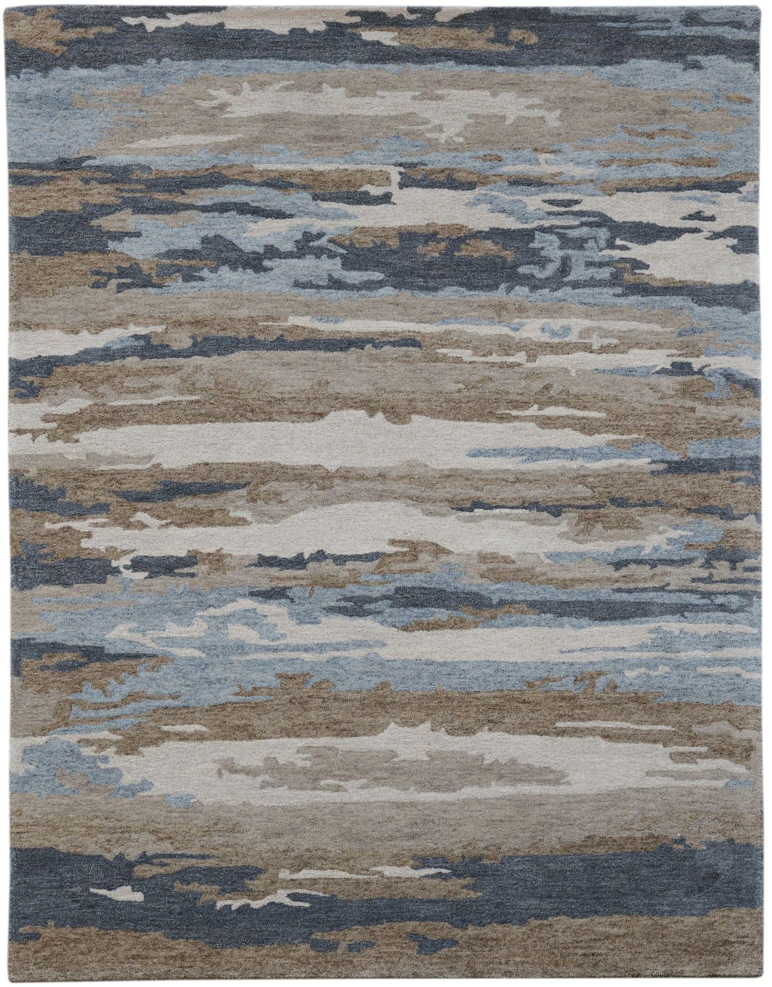 Water Blue Wool & Viscose Abstract 8X10 Feet Hand-Tufted Carpet Abstract Rug - Ouch Cart