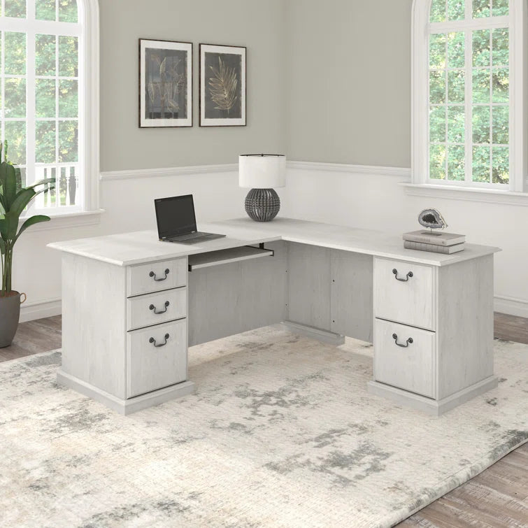 Reversible L-Shape Computer Desk with Drawers Ouch Cart
