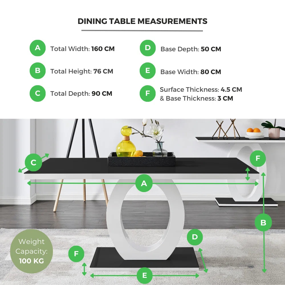 Scottsmoor Halo Dining Table Set in Modern High Gloss with 6 Luxury Velvet Dining Chairs
