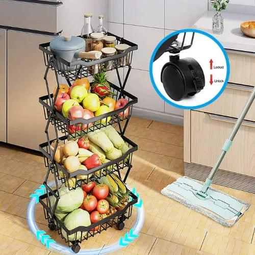 Kitchen Vegetable Storage Rack Foldable Rolling Metal Storage Organizer Cart By CN - Ouch Cart