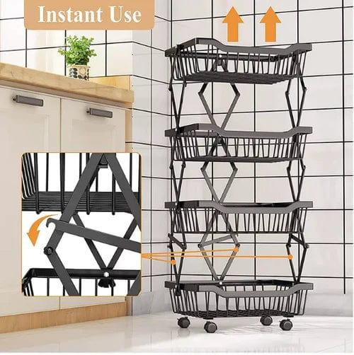 Kitchen Vegetable Storage Rack Foldable Rolling Metal Storage Organizer Cart By CN - Ouch Cart
