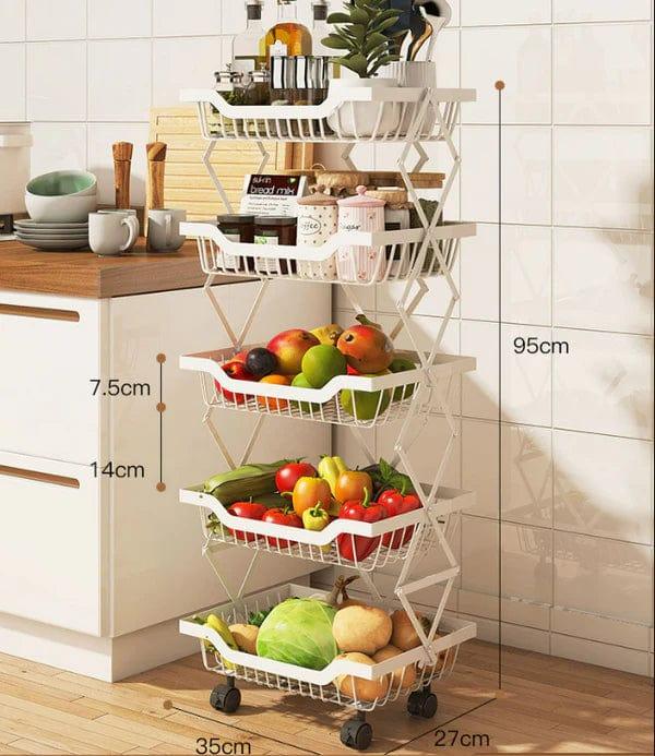 Kitchen Vegetable Storage Rack Foldable Rolling Metal Storage Organizer Cart By CN - Ouch Cart