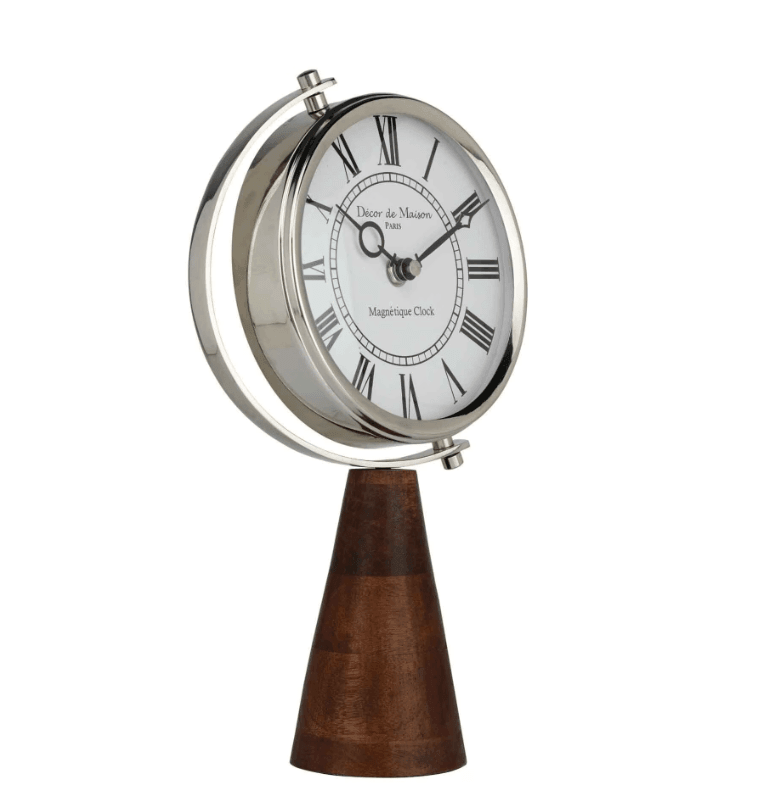 Wood's Pedestal Clock in Reflective Silver - Ouch Cart