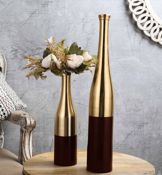 Scarlet Red Gold Champagne Bottle Vase Set,
